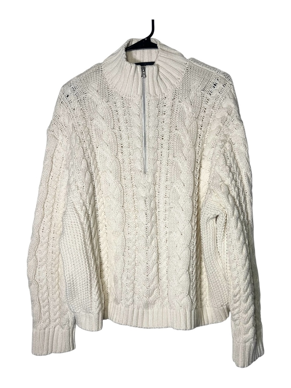 Jenni Kayne Cream Cable-Knit Half-Zip Turtleneck Sweater